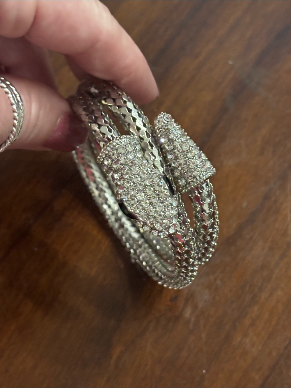 Elegant Crystal Snake Cuff Bracelet - Silver Tone